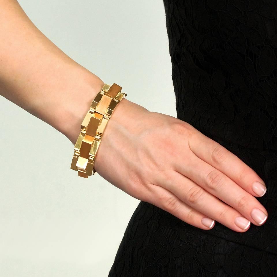 Women's Art Deco Geometric French Gold Bracelet