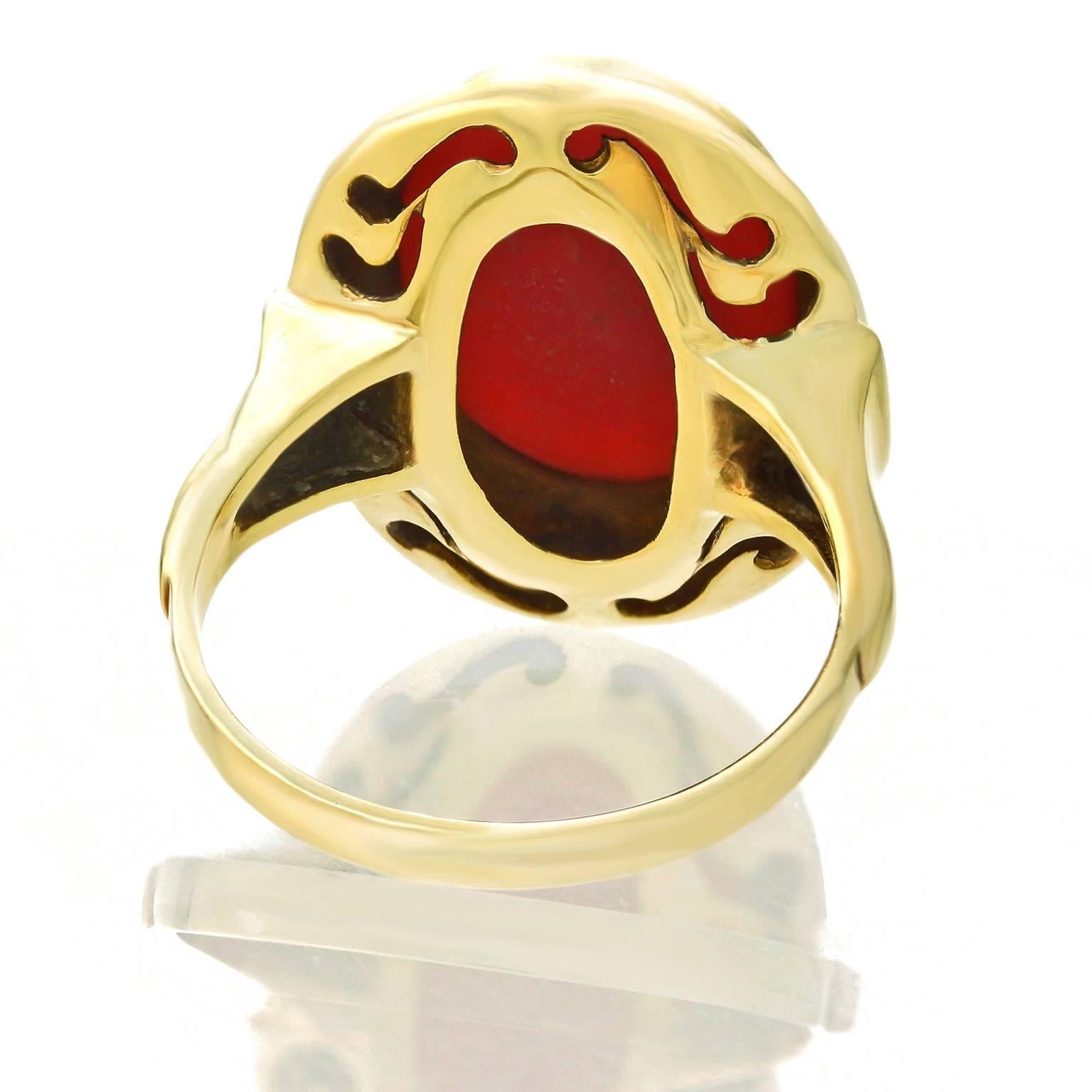 1950s Modernist Natural Coral Gold Ring 3