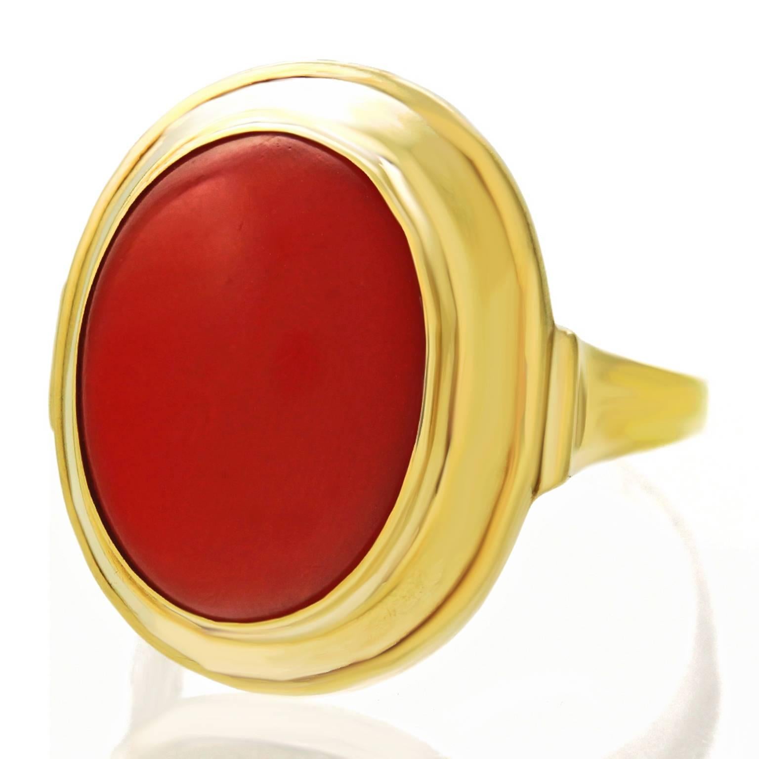 1950s Modernist Natural Coral Gold Ring 4