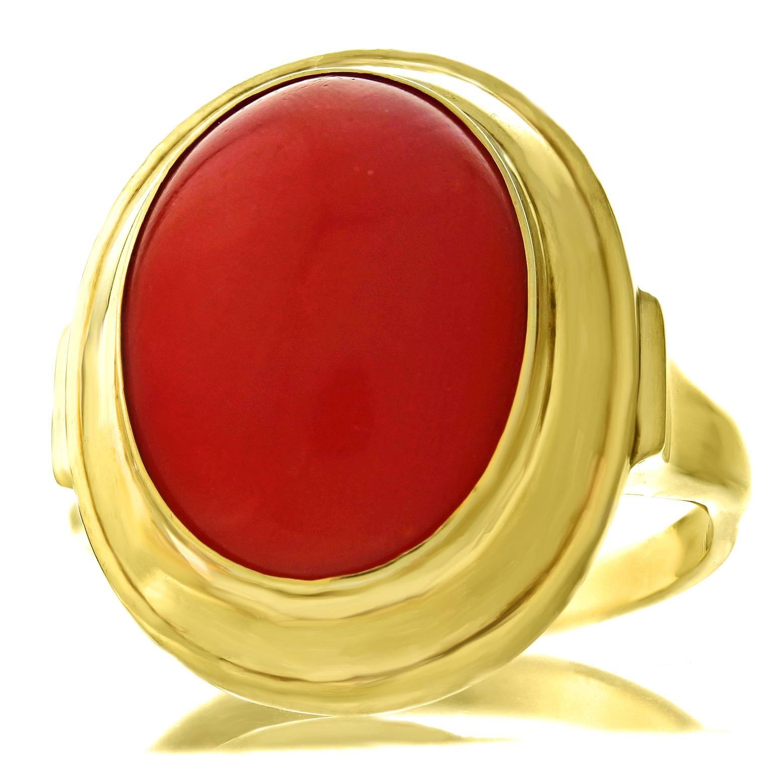 1950s Modernist Natural Coral Gold Ring 5