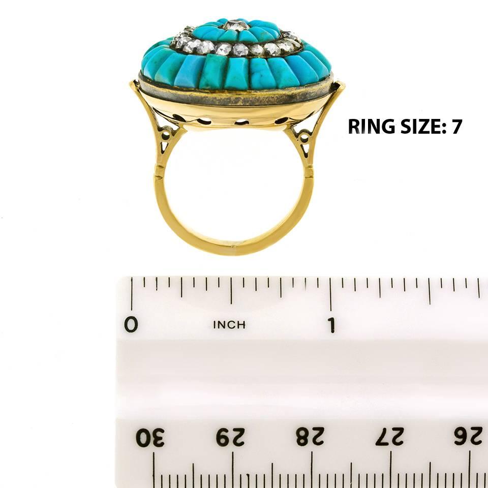 Victorian Antique Persian Turquoise and Diamond Set Gold Ring