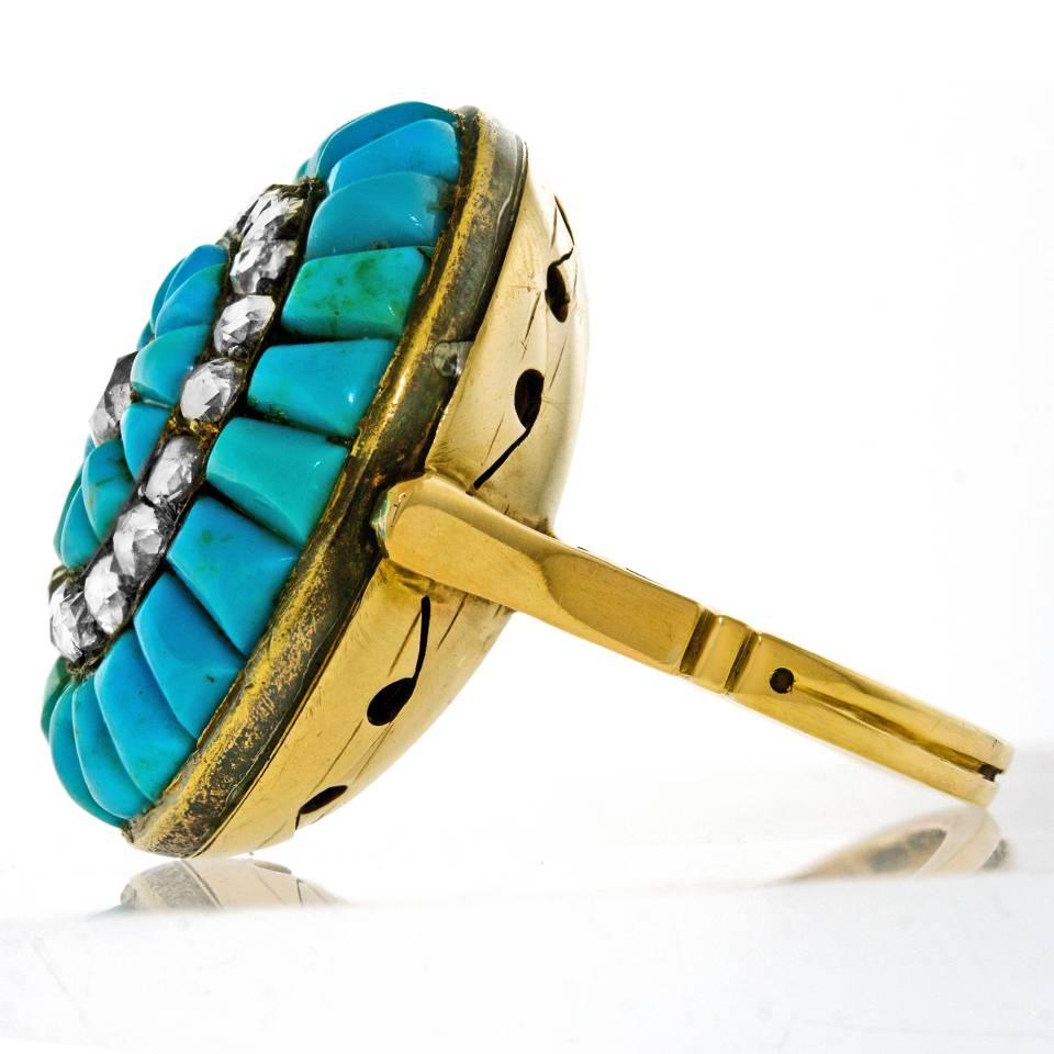 Antique Persian Turquoise and Diamond Set Gold Ring In Excellent Condition In Litchfield, CT