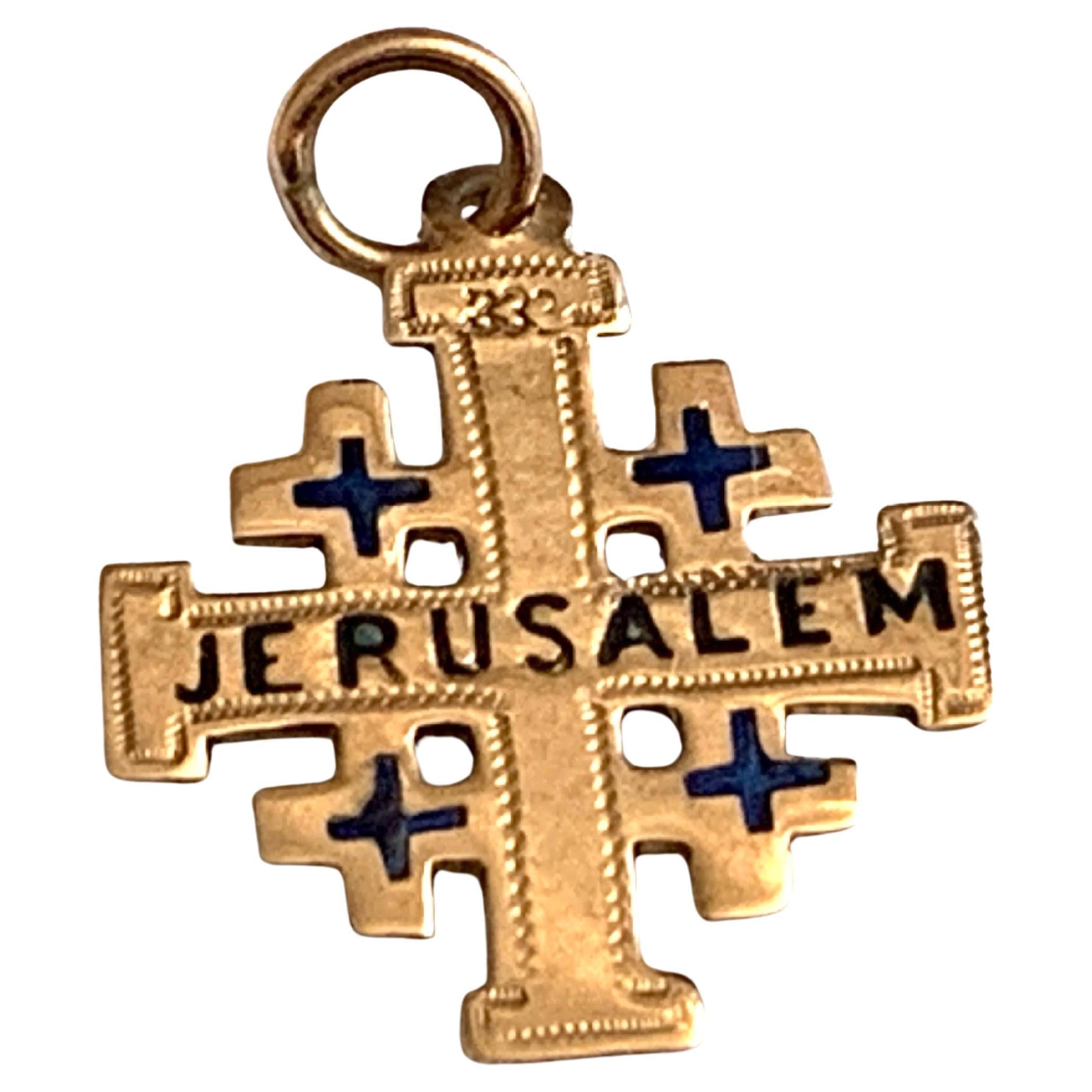 8ct 333 Gold antik blau emailliert Jerusalem Charme