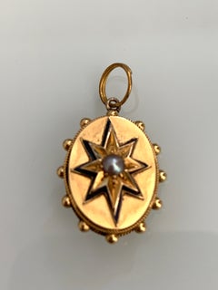 Fine Victorian 15-Karat Gold Etruscan Revival Starburst Pearl Pendant