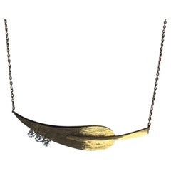 18ct Gold Leaf Design Necklace with Diamonds, London Hallmarked, 1988