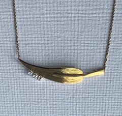 18ct Gold Leaf Design Necklace with Diamonds, London Hallmarked, 1988