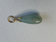 Vintage 18ct Gold Green Jade Pear Drop Pendant, China Circa 1965