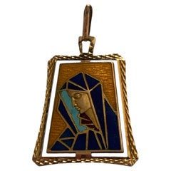 Vintage 18ct Gold Italian enamel Virgin Mary Pendant