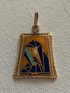 Vintage 18ct Gold Italian enamel Virgin Mary Pendant