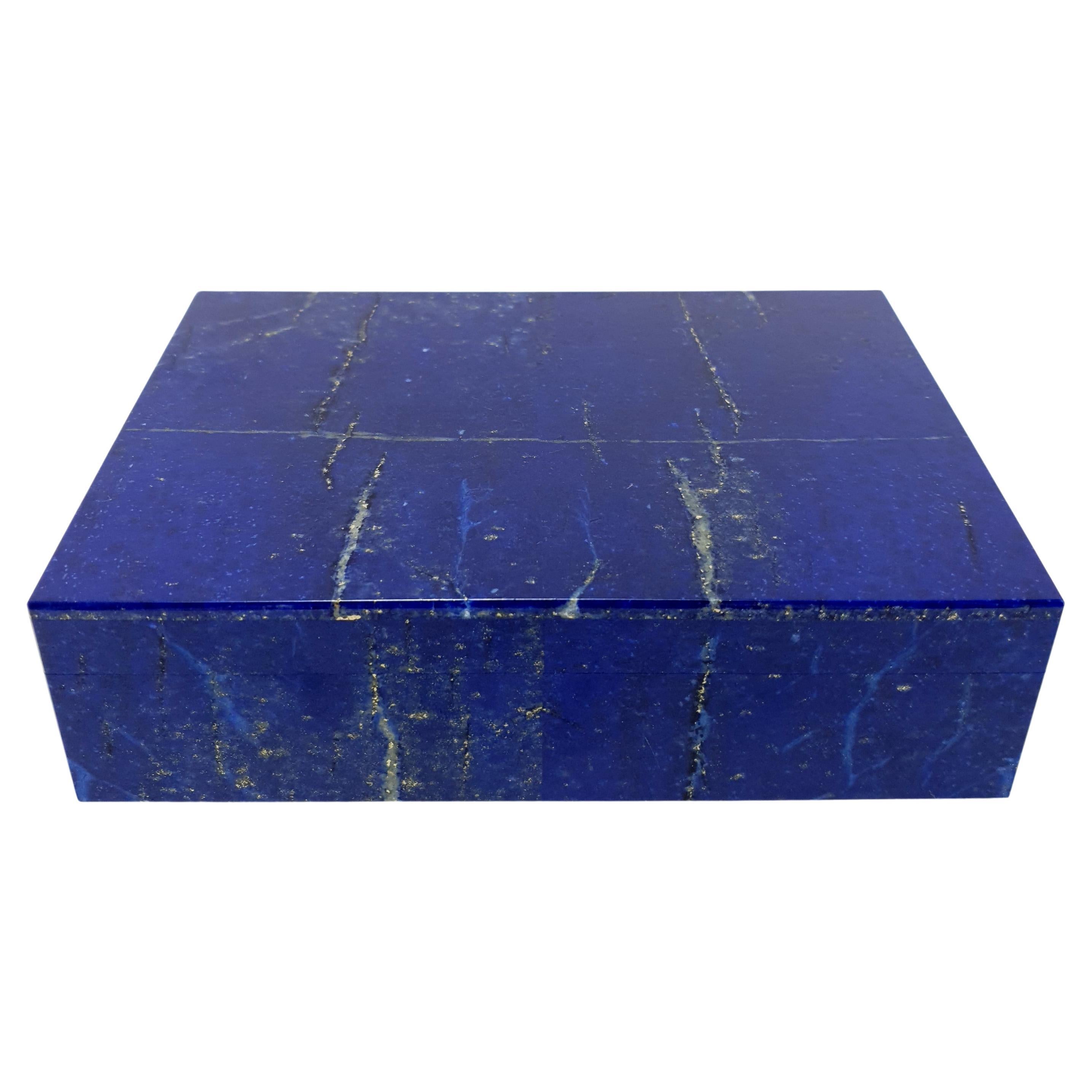 Royal Blue Lapis Lazuli Decorative Jewelry Gemstone Box For Sale