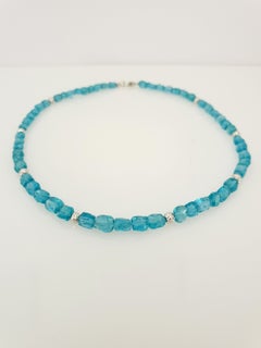 Paraiba Blue Apatite Nugget Beaded Necklace with 18 Carat White Gold