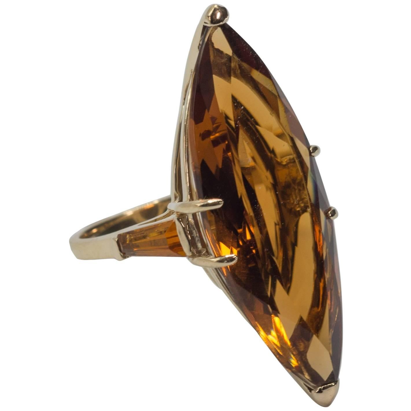 Large Madeira Citrine Marquise Cut Gold Ring