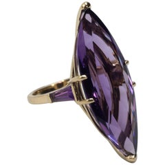Large Purple Amethyst Marquise Cut Gold Ring