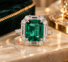 GIA Certified 4.43 Carat Emerald & Diamond Three Stone Ring
