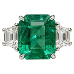 GIA Certified 5.78 Carat Emerald & Diamond Three Stone Ring in Platinum