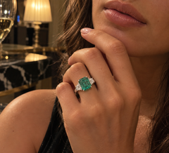 GIA Certified 5.78 Carat Emerald & Diamond Three Stone Ring in Platinum