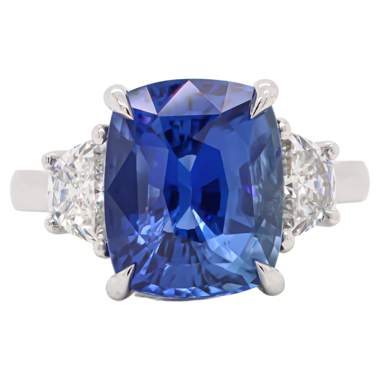 Certified 7.75 Carat Sapphire Cushion Cut Three-Stone Ring For Sale