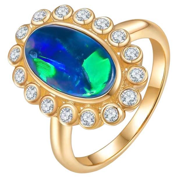 Eostre Solid Opal and Diamond Ring in 18k Yellow Gold For Sale