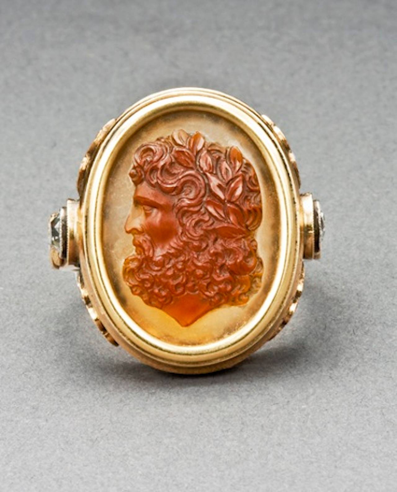 Large Gold Diamond and Carved Cameo Ring, circa 1870 In Good Condition For Sale In St. Catharines, ON