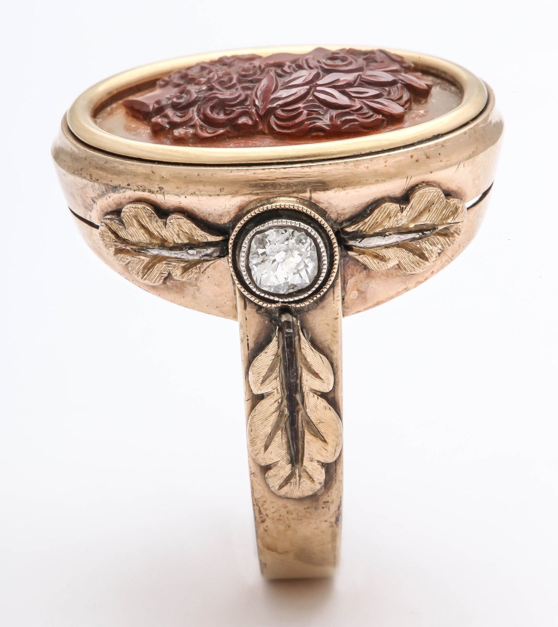 Neoclassical Large Gold Diamond and Carved Cameo Ring, circa 1870 For Sale