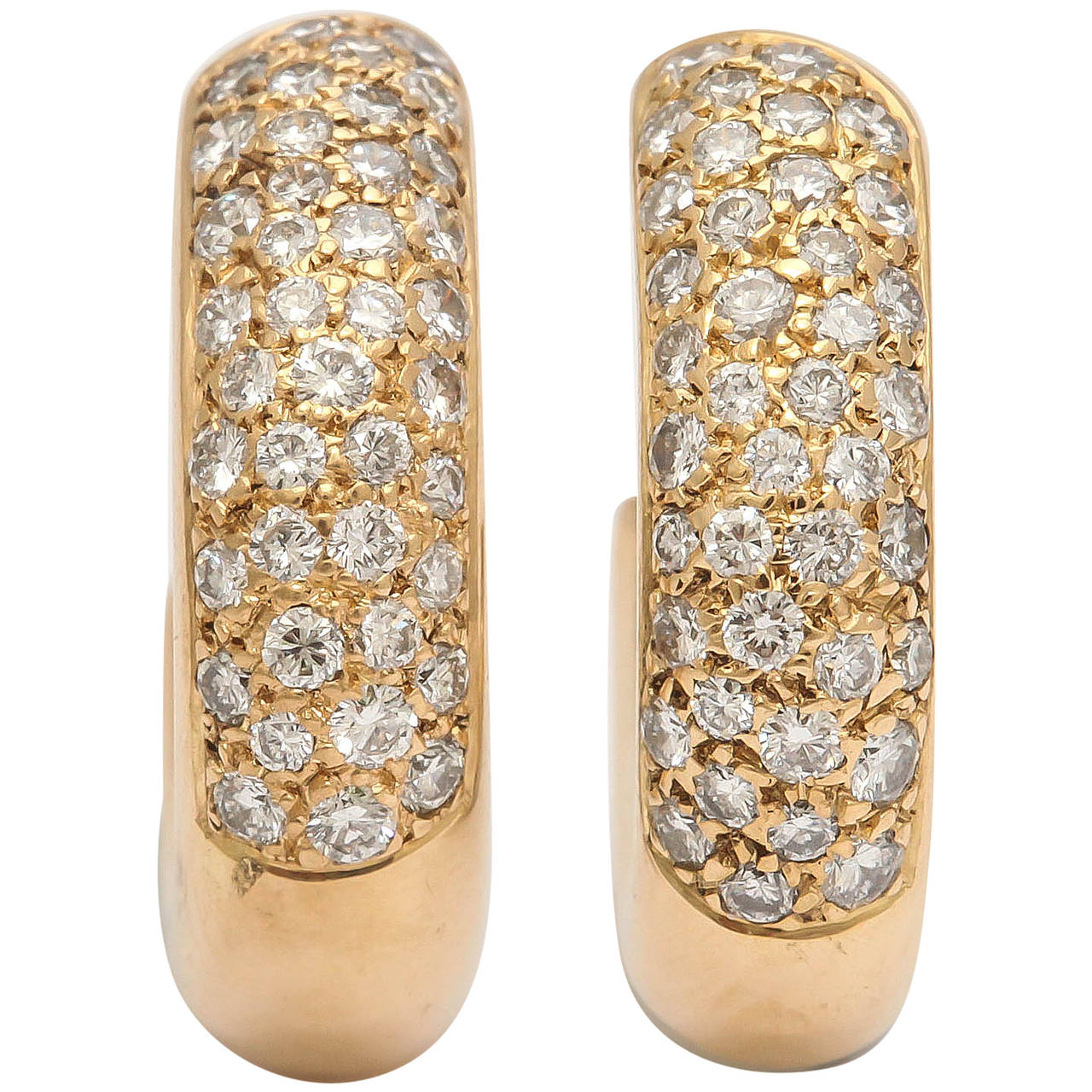 20th Century French Diamond 18k Gold Hoop Earrings, Paris
