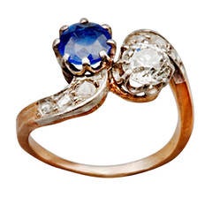 Antique 1890s French Sapphire Diamond Silver Gold Engagement Ring 12