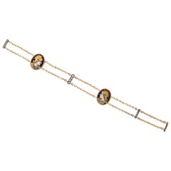 French Limoges Enamel Diamond Gold Bracelet, 19th Century