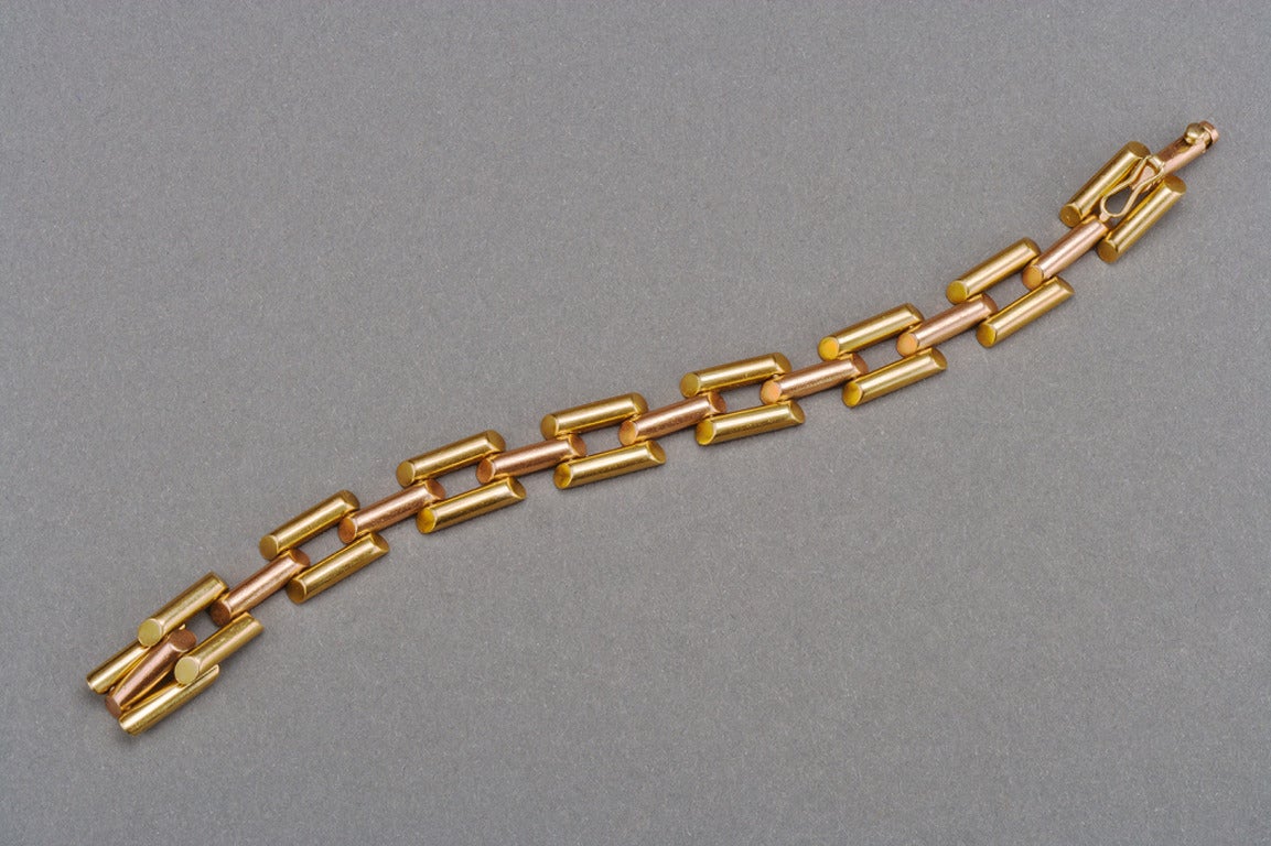 1950s Retro Two Color Gold Link Bracelet 5