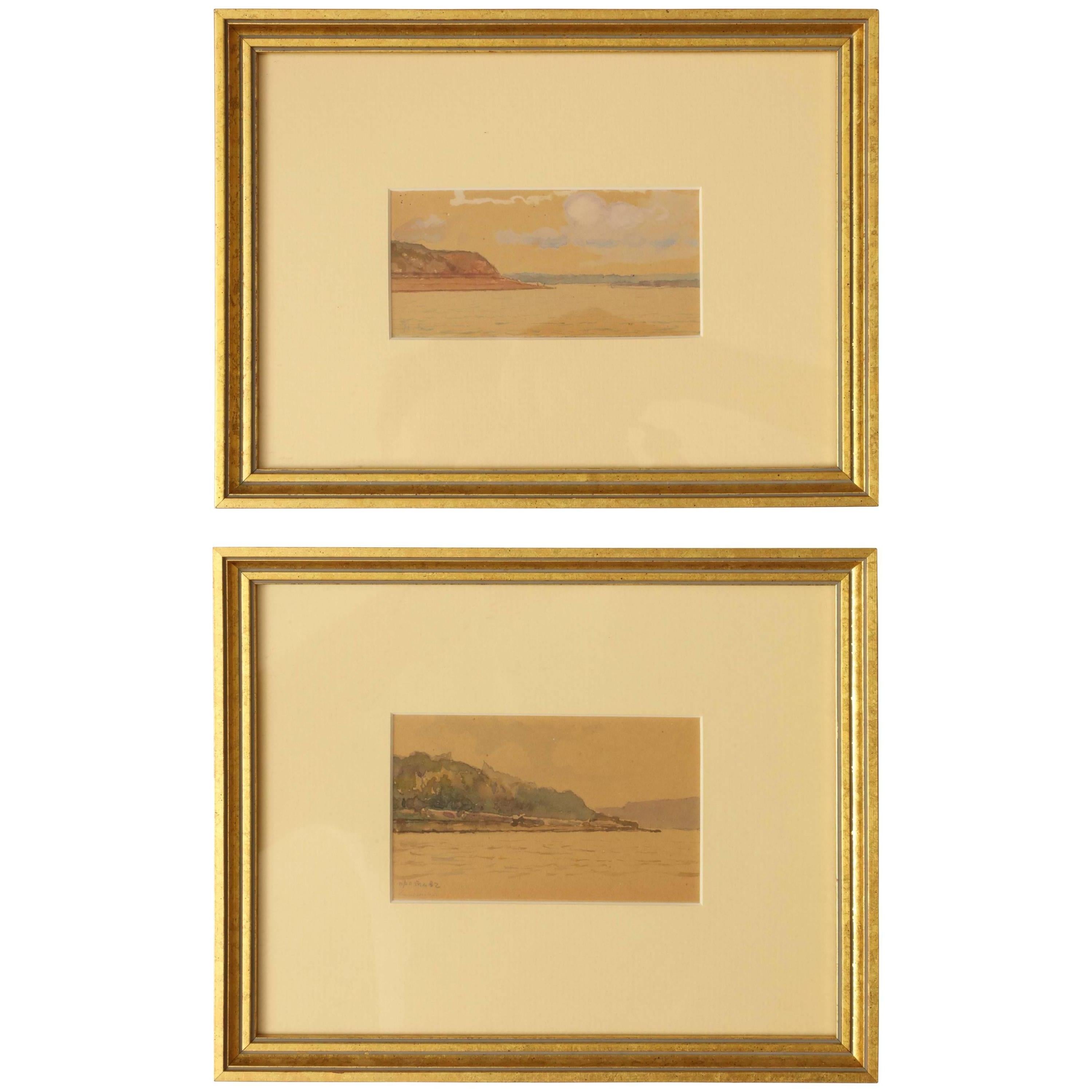 Two Russian Imperial-era Watercolor Studies of a Riverscape by Nikolai Gritsenko