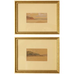 Deux études à l'aquarelle d'un paysage fluvial russe de l'époque impériale par Nikolai Gritsenko