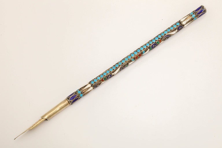 Russian Revival 1910s Russian Imperial-era Enamelled Dip Pen with Gold Nib For Sale