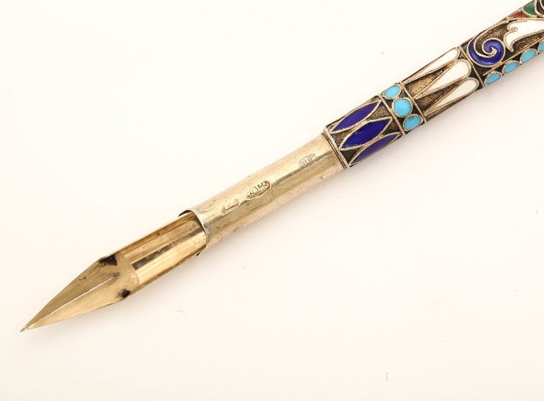 Women's or Men's 1910s Russian Imperial-era Enamelled Dip Pen with Gold Nib For Sale