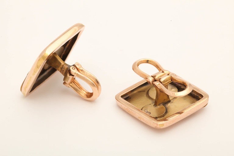 Large 1880s Russian Gold Ruby Diamond Trefoil Cufflinks, Moscow In Good Condition In St. Catharines, ON