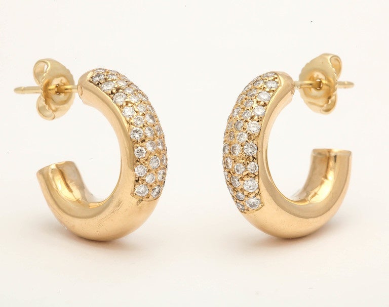 Contemporary 20th Century French Diamond 18k Gold Hoop Earrings, Paris For Sale