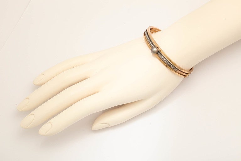 1880s French Diamond 18k Rose Gold Bangle Bracelet at 1stDibs