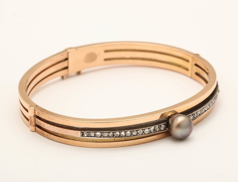 Victorian 1880s French Diamond 18k Rose Gold Bangle Bracelet