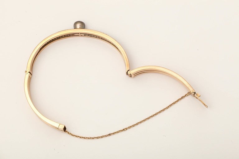 1880s French Diamond 18k Rose Gold Bangle Bracelet 1