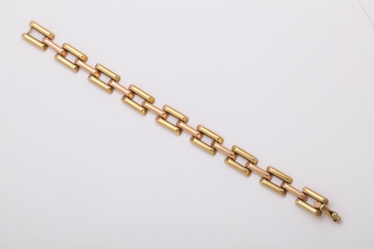 Women's or Men's 1950s Retro Two Color Gold Link Bracelet