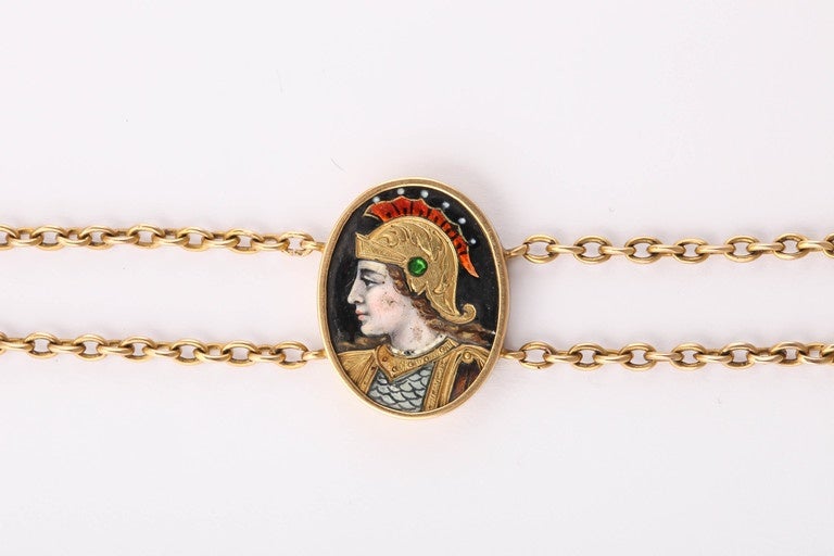 Classical Roman French Limoges Enamel Diamond Gold Bracelet, 19th Century 