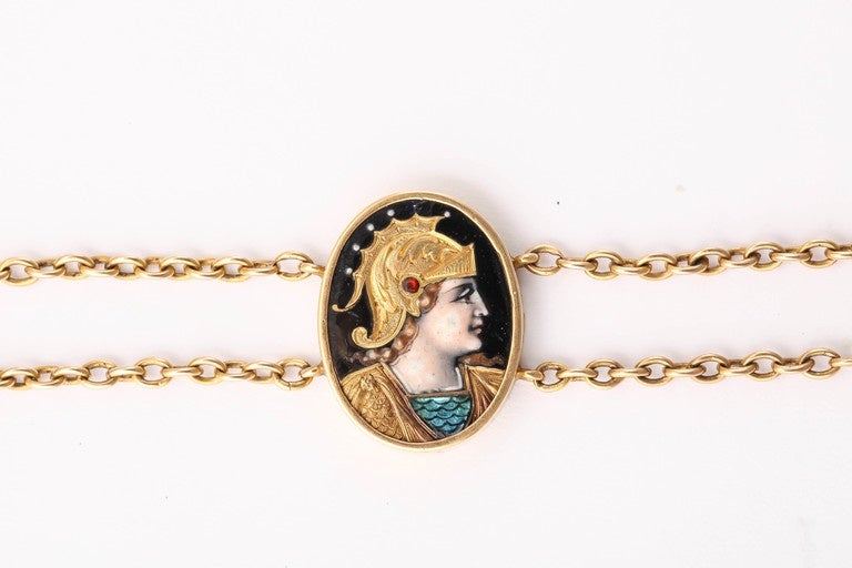 Rose Cut French Limoges Enamel Diamond Gold Bracelet, 19th Century 