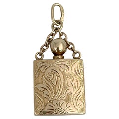Vintage 14 Karat Yellow Gold Chatelaine Perfume Bottle Floral Charm Pendant