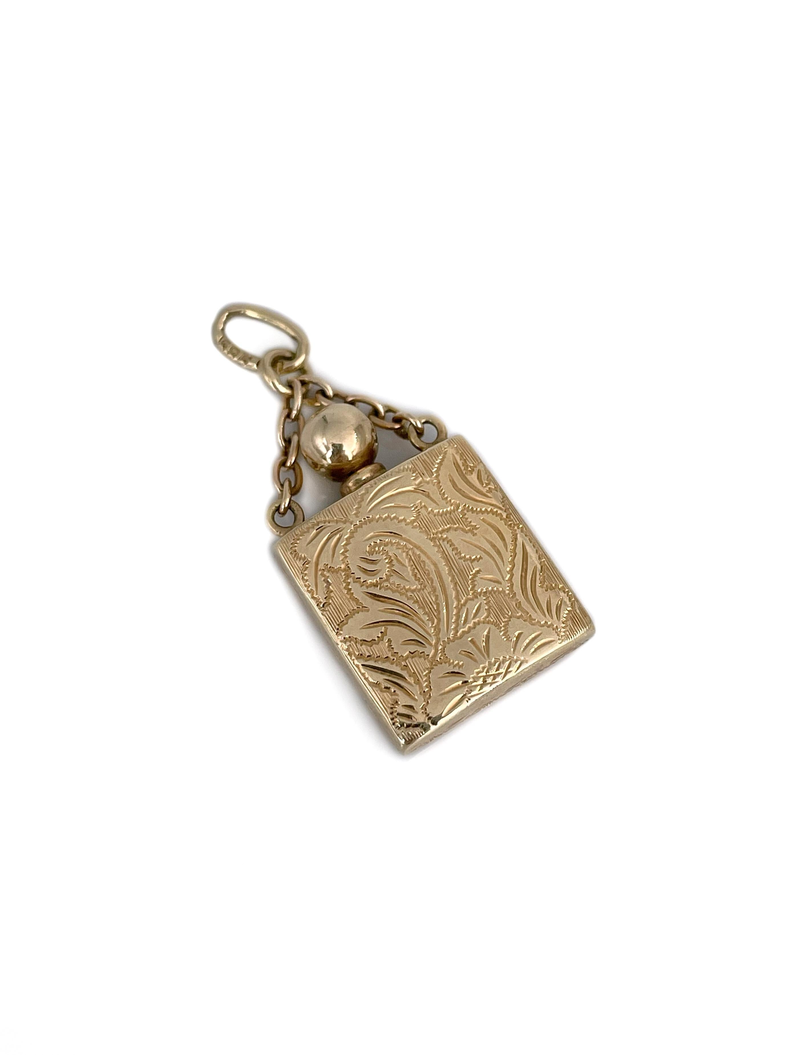 Ciondolo Charm floreale Chatelaine d'epoca in oro giallo 14 carati in vendita 1