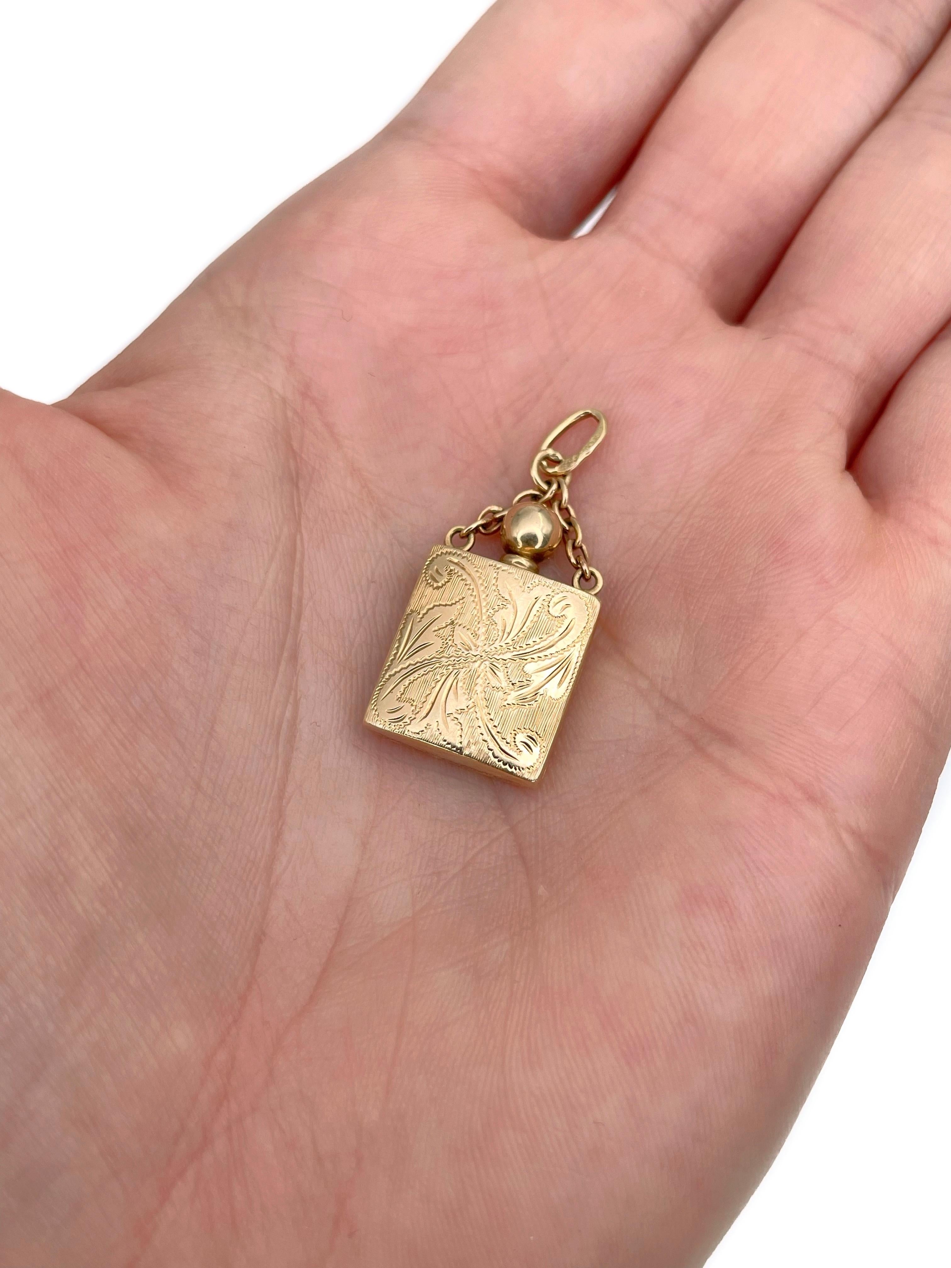 Ciondolo Charm floreale Chatelaine d'epoca in oro giallo 14 carati In condizioni buone in vendita a Vilnius, Vilniaus apskr.