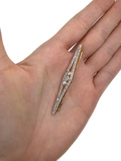 Art Deco 14 Karat Gold Old Cut Diamond Geometric Bar Brooch