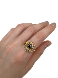 Vintage 18 Karat Gold 1.10 Carat Sapphire 0.38 Carat Diamond Cocktail Ring