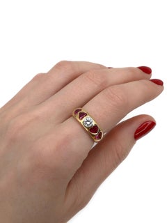 Anello vintage in oro 18 carati con diamante da 0,30 carati e rubino da 1,35 carati con taglio a cuore