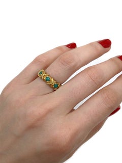 Vintage 18 Karat Gold Turquoise Eternity Ring, Size 5.5