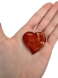 1980s Vintage Yves Saint Laurent YSL Gold Tone Red Enamel Heart Brooch Pendant