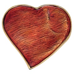 1980s Vintage Yves Saint Laurent YSL Gold Tone Red Enamel Heart Brooch Pendant