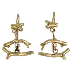 Modern 18 Karat Gold Coral Branch Shape Dangle Earrings